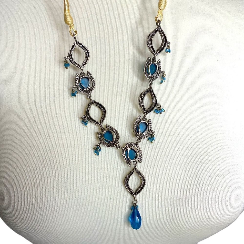 Rhinestone blue silver tone adjustable necklace - Picture 9 of 10
